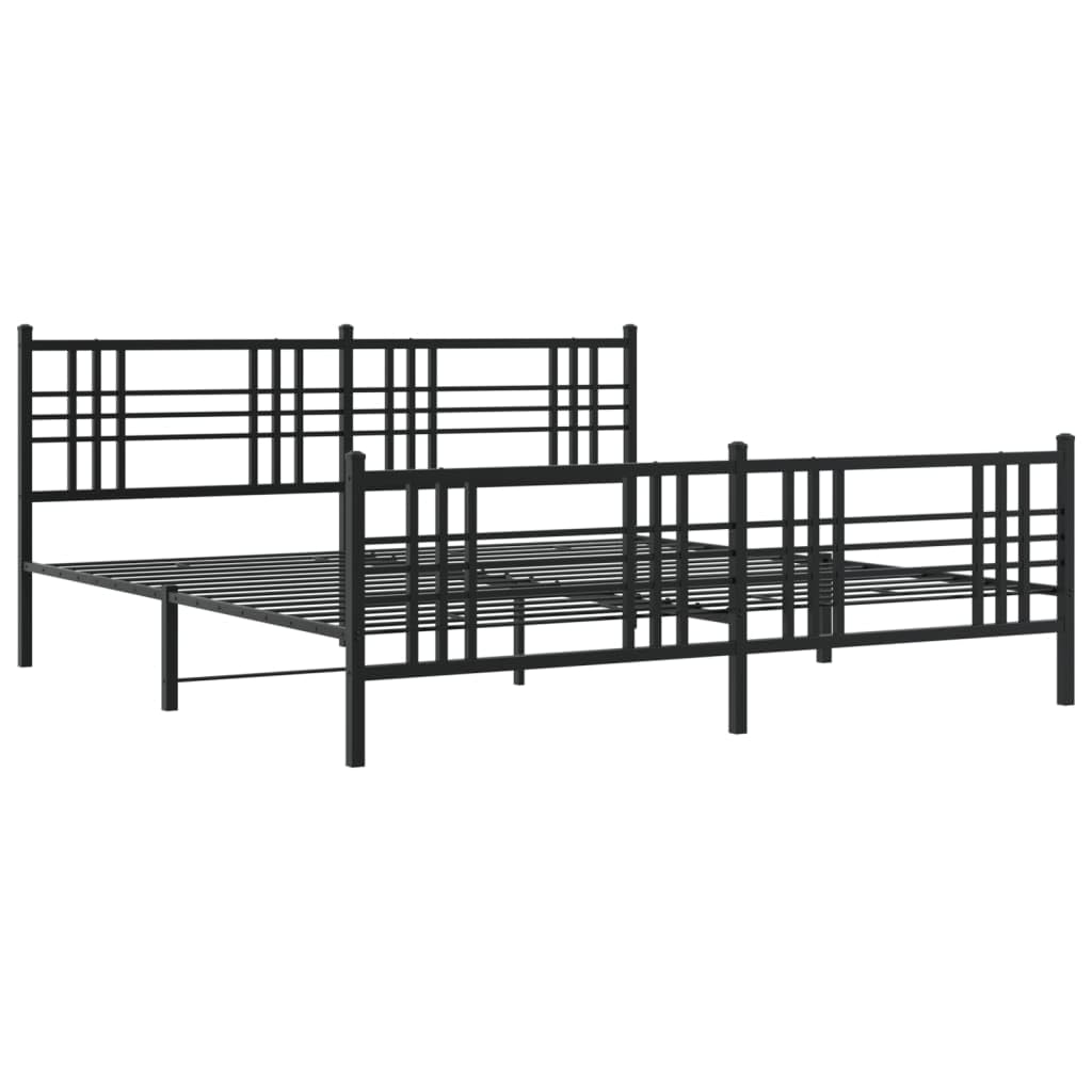 vidaXL King-Sized Metal Bed Frame with Headboard/Footboard-Black Steel, Bedroom Furniture, 76&quot;x79.9&quot; Sleep Support, Assembly Required