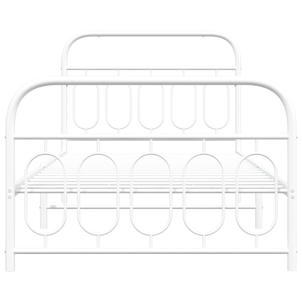vidaXL Metal Bed Frame with Headboard & Footboard - White, Steel, Single, 39.4&quot;x78.7&quot; - Modern Design, Extra Storage Space, Bedroom Furniture