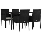 vidaXL Modern 5 Piece Patio Dining Set - Black Poly Rattan with Cream White Cushions, Weather-Resistant, Tempered Glass Tabletop, Modular Design, Comfortably Padded'.
