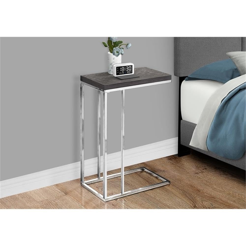Monarch Specialties 3228, C-Shaped, End, Side, Snack, Living Room, Bedroom, Laminate, Contemporary, Modern Accent Table-Grey With Chrome Metal, 10.25&quot;L X 18.25&quot;W X 25.25&quot;H, Gray