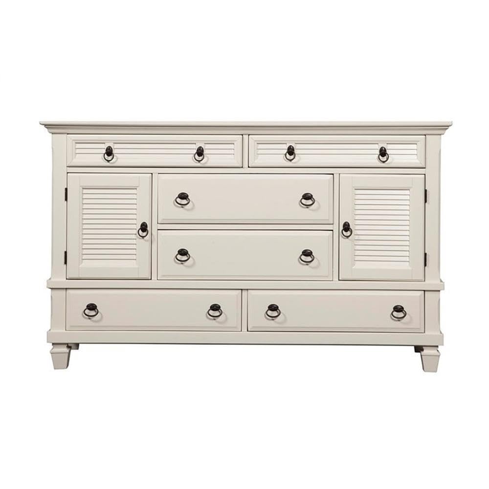 Alpine Furniture Winchester 6 Drawer Wood Dresser With 2 Cabinets In White