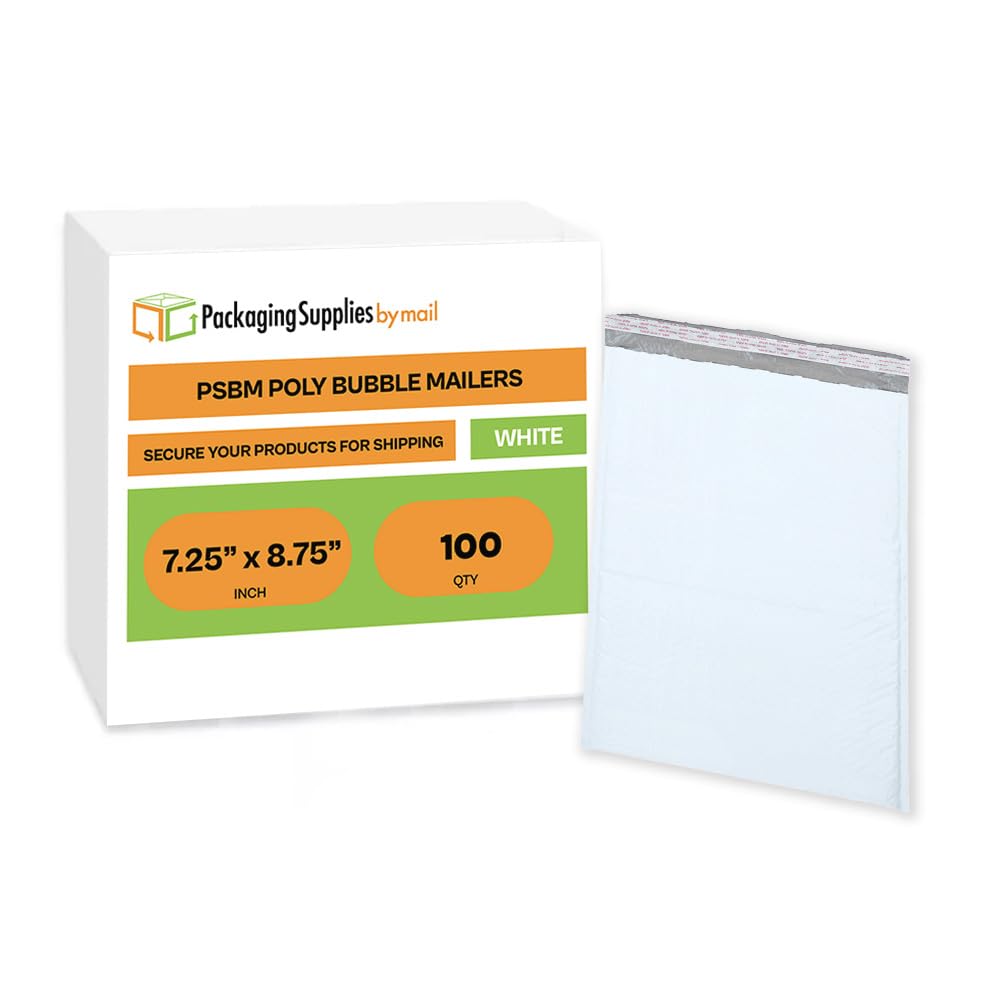 Psbm Bubble Poly Mailers, 7.25X9.75 Inch, 100 Pack, Padded Shipping Envelope Mailers, White/Grey, Self Seal And Peel Strip
