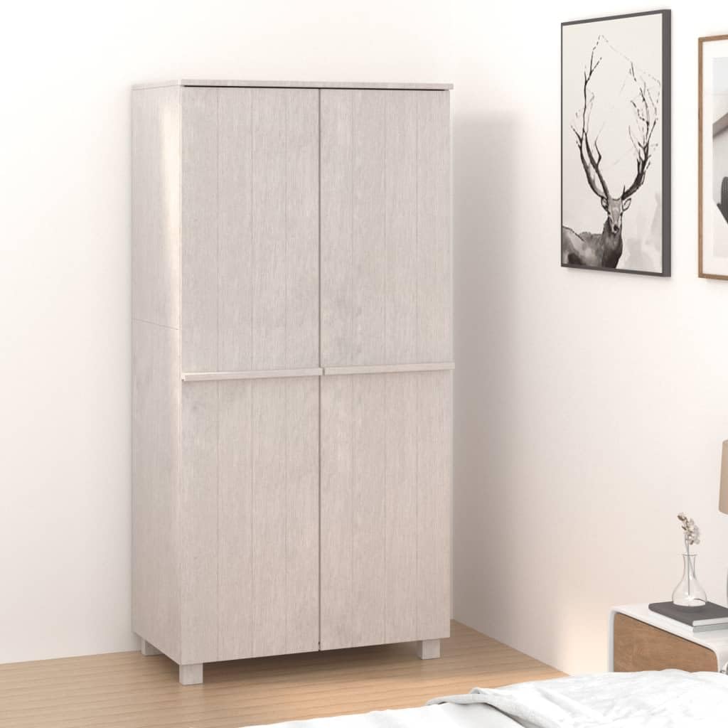 vidaXL Solid Pinewood Wardrobe, HAMAR Series, 35&quot;x19.7&quot;x70.9&quot;, Elegantly Designed in White Color, Spacious Compartments for Organized Storage, 340481