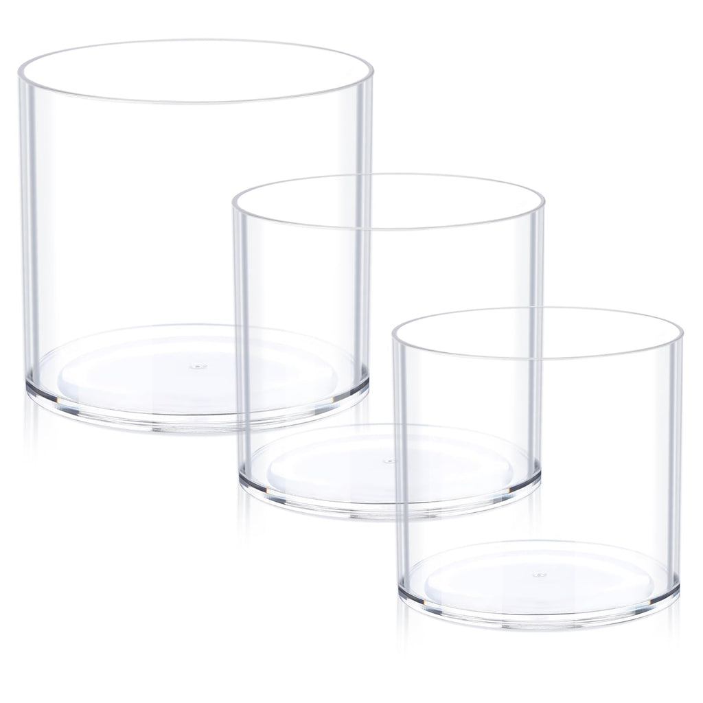 JYPS Clear Vase Set of 3, Polycarbonate, Round, Transparent, Wide Mouth, 6 inches, Ideal for Wedding Decor, Flowers, Bedroom, Li