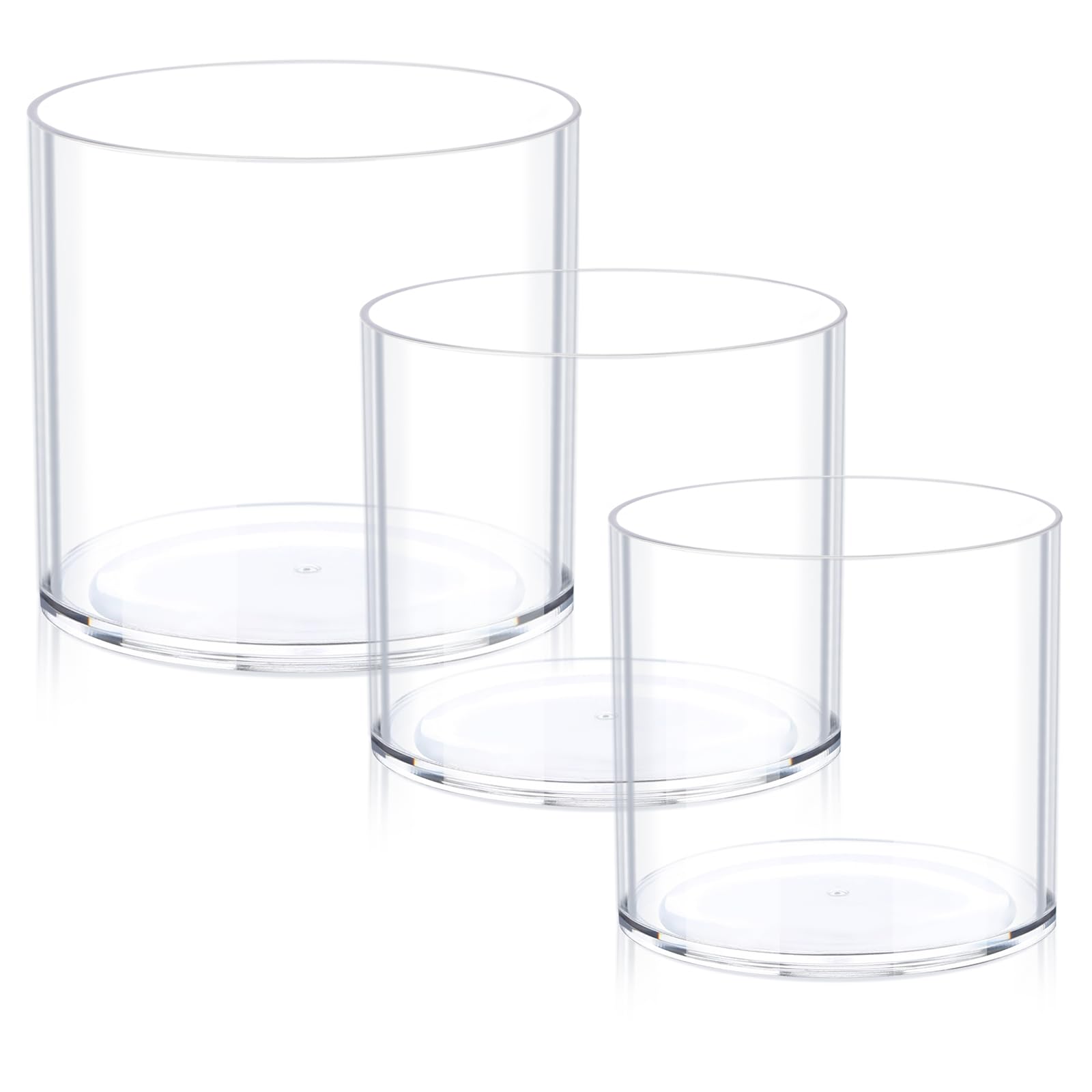 JYPS Clear Vase Set of 3, Polycarbonate, Round, Transparent, Wide Mouth, 6 inches, Ideal for Wedding Decor, Flowers, Bedroom, Li