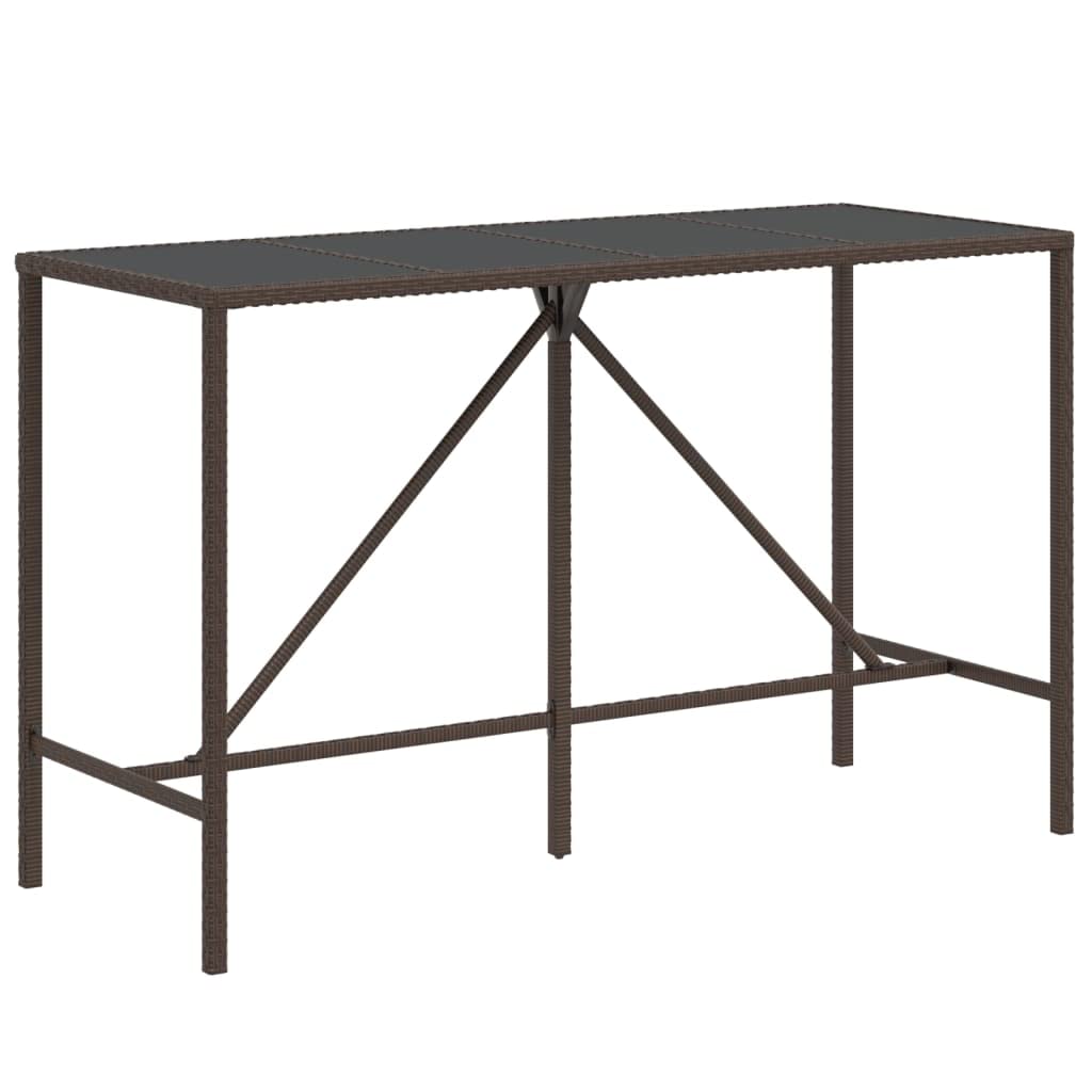 vidaXL Bar Table with Glass Top and Poly Rattan Frame, Brown - Ideal for Patio, Garden or Living Room