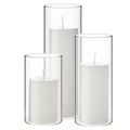 Shihanee Set of 3 White Pillar Candles and 3 Glass Cylinder Candle Holders for Slim Candles Wedding Halloween Thanksgiving Day C