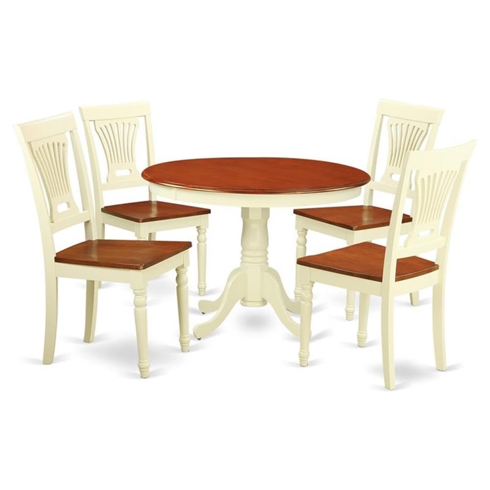 East West Furniture HLPL5-BMK-W 5 Piece Dining Room Furniture Set Includes a Round Kitchen Table with Pedestal and 4 Dining Chairs, 42x42 Inch, Buttermilk & Cherry