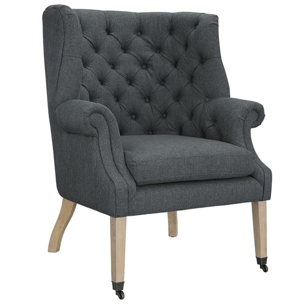 Modway Chart Upholstered Fabric Button Tufted Lounge Accent Chair In Gray With Casters