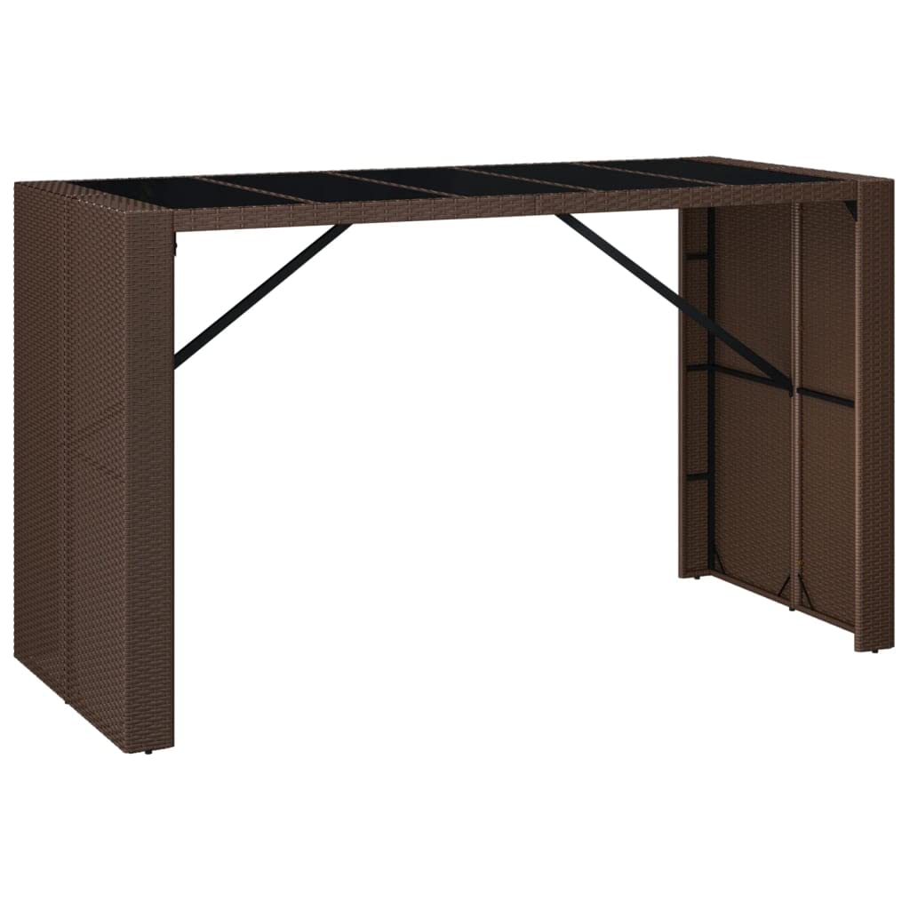 vidaXL Poly Rattan Bar Table with Glass Top - Weather-Resistant Outdoor/Garden Table - Brown - 72.8&quot;x31.5&quot;x43.3&quot;