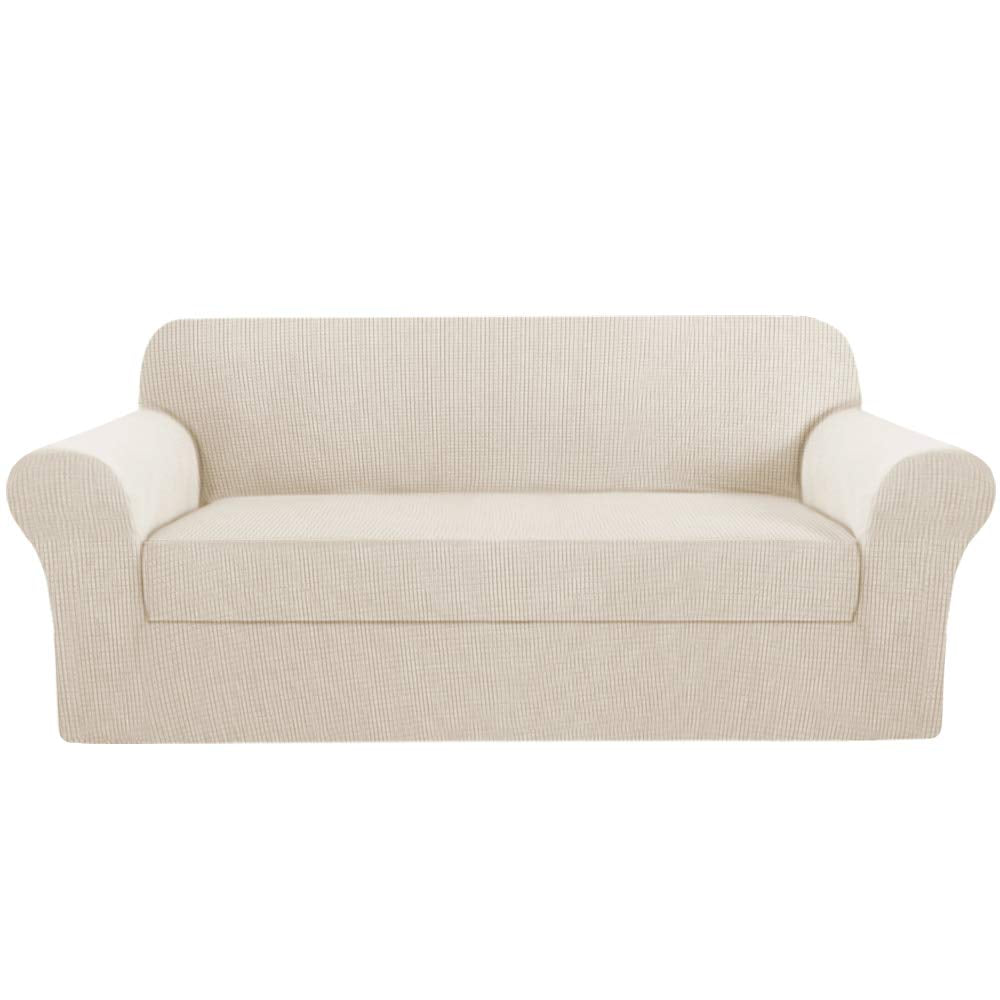 H.Versailtex 2 Separate Pieces Stretch Couch Covers Sofa Cover Suit For T Cushion/Box Cushion High Spandex Jacquard Soft Couch C