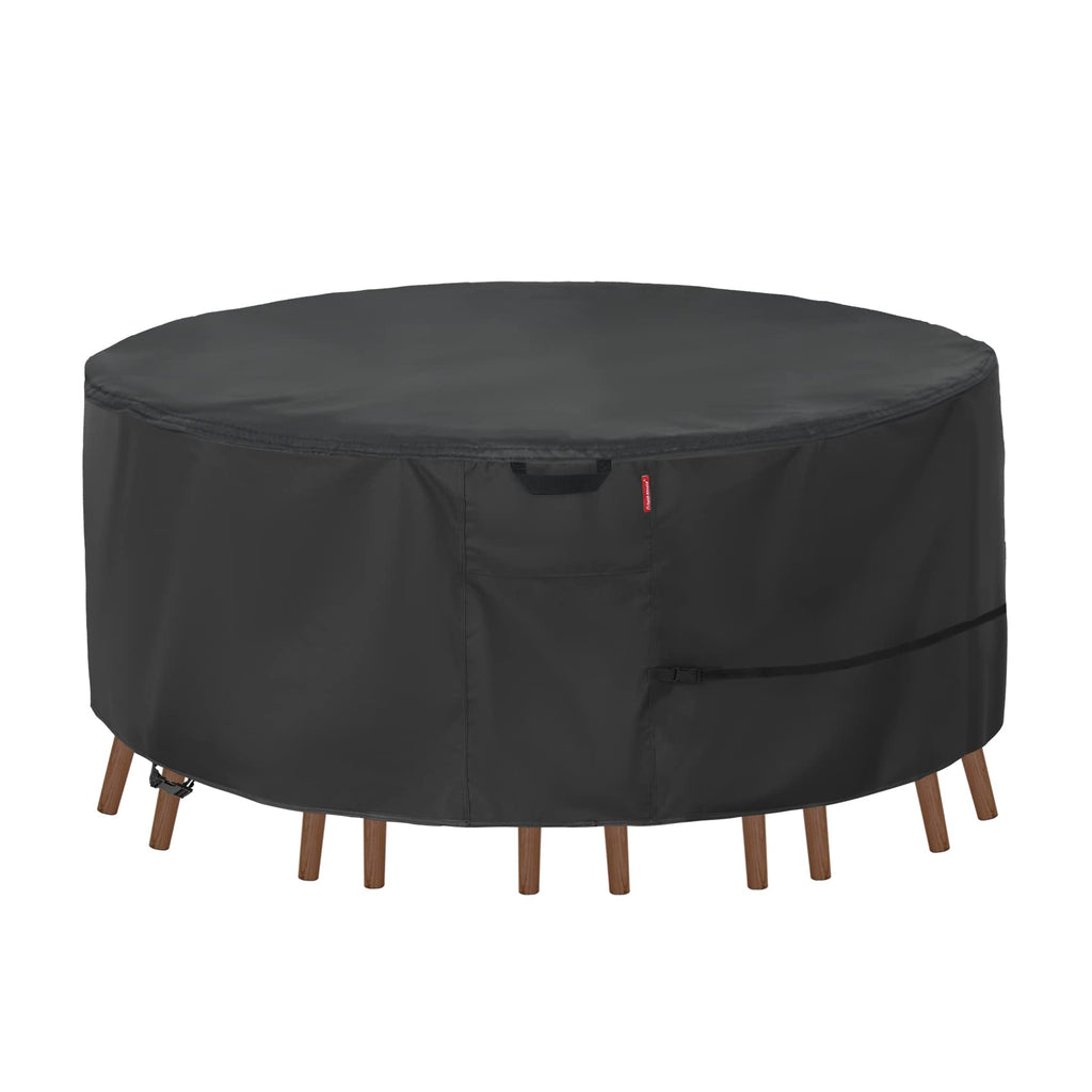 Porch Shield Round Patio Furniture Cover - Waterproof 600D Heavy Duty Outdoor Table And Chairs Cover 76 Inch, Black