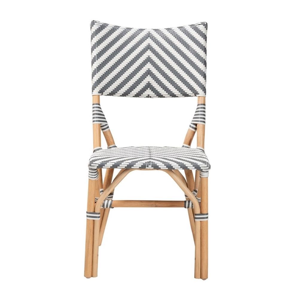 Baxton Studio Shai Modern French Grey and White Weaving and Natural Rattan Bistro Chair
