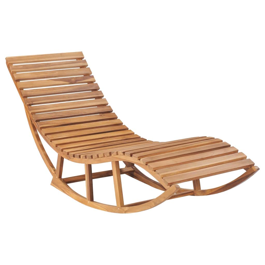 vidaXL Rocking Sun Lounger - Solid Teak Wood with Cushion - Fine-Sanded Finish - Perfect for Garden, Patio, Balcony - Brown Gray Check Pattern