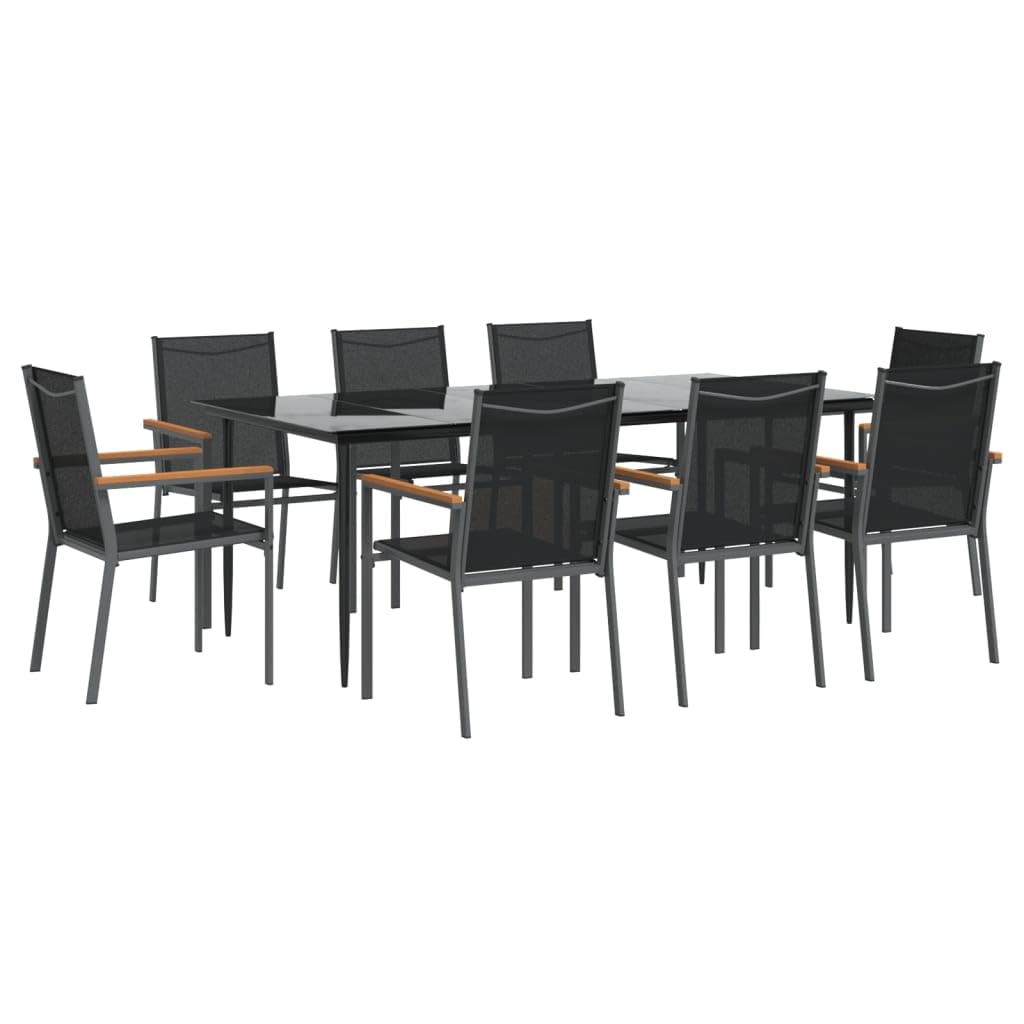 Vidaxl Patio Dining Set 9 Piece, Outdoor Dining Set Patio Furniture, Table And Chair Set For Backyard Garden, Modern Style, Black Textilene And Steel