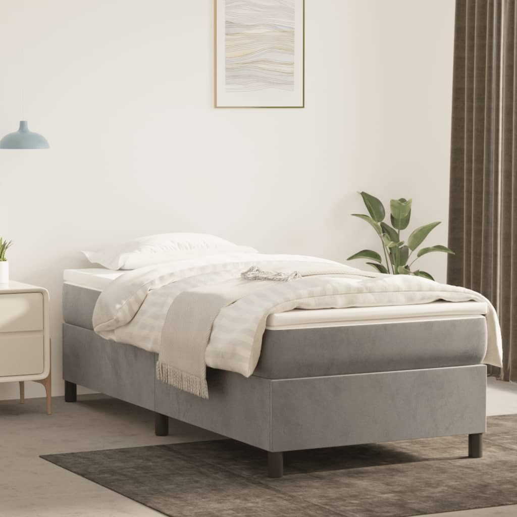 vidaXL Light Gray Velvet Twin XL Box Spring Bed Frame - Stylish Bed Room Furniture with Comfy Sleep Convenience