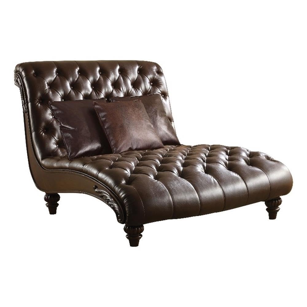 Acme Anondale Tufted Upholstered Faux Leather Chaise with 3 Pillows