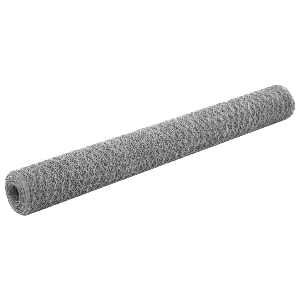 vidaXL Silver Chicken Wire Fence - Galvanized Steel Construction, 82'x3.9' Size - Ideal for Animal Enclosures, Plant Protection,