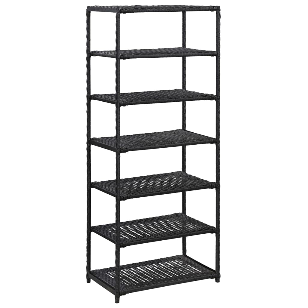 vidaXL Shoe Rack - Black, 19.7&quot;x11.8&quot;x47.2&quot;, Poly Rattan Material, Lightweight, Flexible & Durable, with 7 Shelves for Convenient & Organized Storage