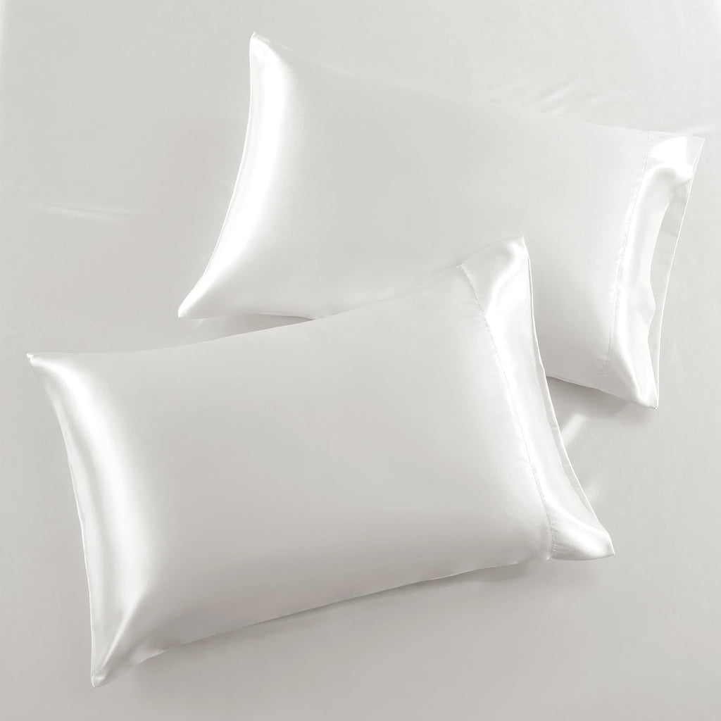 Siinvdabzx 3-Piece Set Satin King Fitted Sheet & 2 Pillowcase, Ivory White Silky Soft Fitted Bottom Sheet, Wrinkle Free, Fade Re