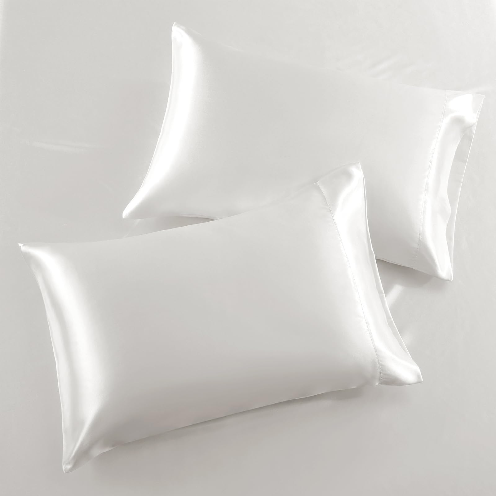 Siinvdabzx 3-Piece Set Satin King Fitted Sheet & 2 Pillowcase, Ivory White Silky Soft Fitted Bottom Sheet, Wrinkle Free, Fade Re
