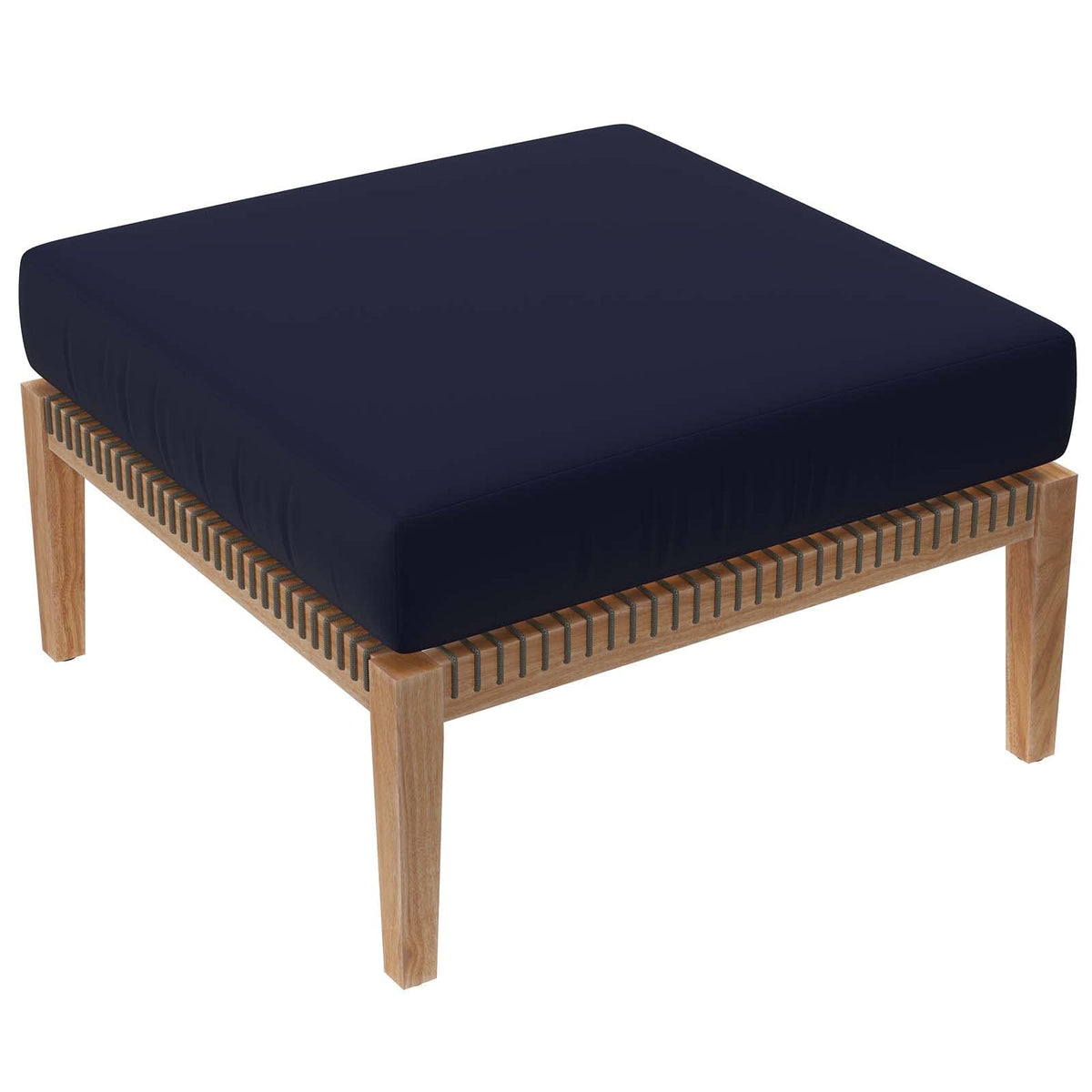 Modway Clearwater Outdoor Patio Teak Wood Ottoman In Gray Navy