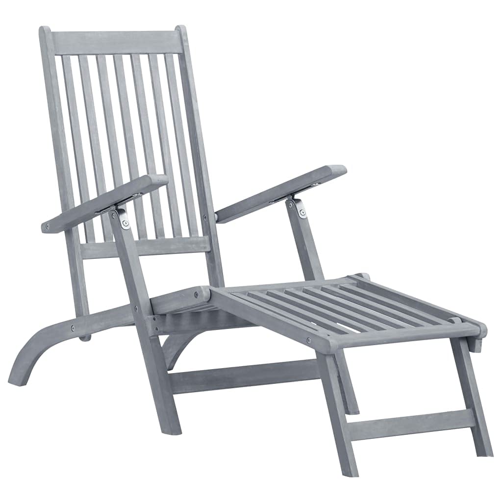 vidaXL Acacia Wood Patio Deck Chair with Footrest and Cushion - Thumbnail 2