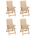 vidaXL Patio Chairs Set of 4 with Beige Cushions - Solid Teak Wood, Outdoor/Garden Recliners, Adjustable, Foldable