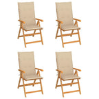 vidaXL Patio Chairs Set of 4 with Beige Cushions - Solid Teak Wood, Outdoor/Garden Recliners, Adjustable, Foldable