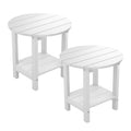 Mximu Round Outdoor Side Table Adirondack Tables 18 Inch Chairside End Tables With Storage Shelf, 2-Tier Plastic Patio Side Table, Weather Resistant For Balcony Backyard Lawn (White, 2 Pack)