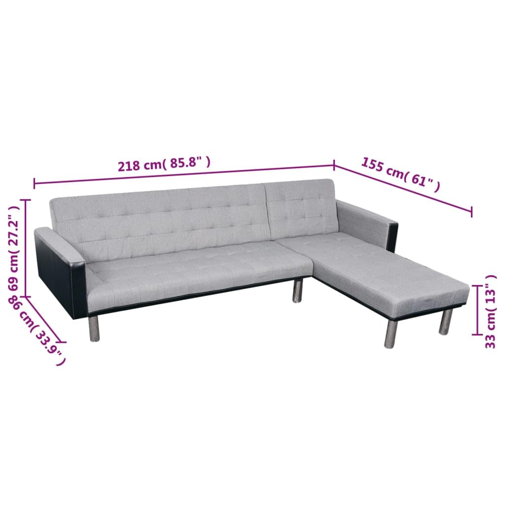 vidaXL L-Shaped Sofa Bed Fabric Black and Gray