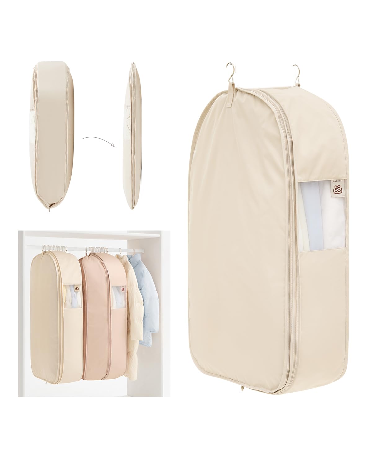 EACHY Garment Bag for Hanging Clothes, Space Saving Dustproof Clothes Cover with SelfCompression Zipper, Visible Closet Organiz