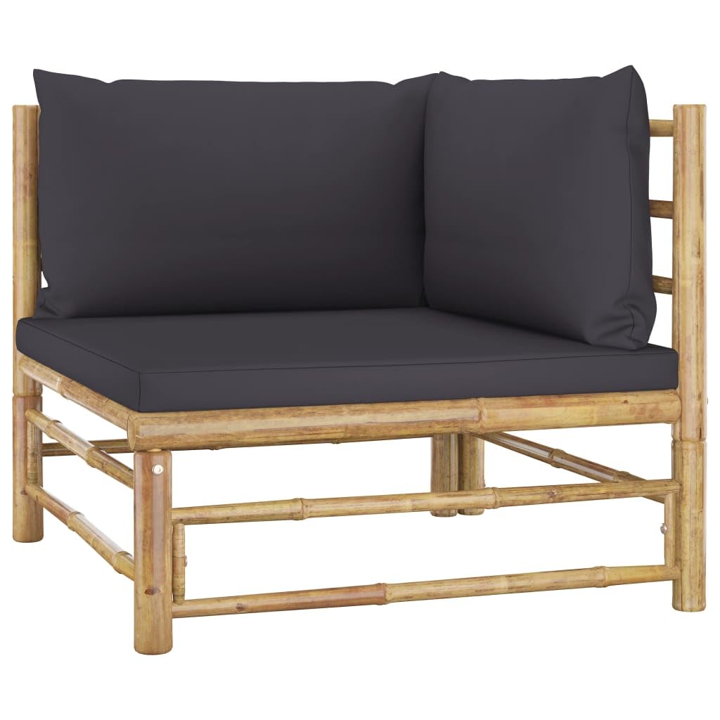 vidaXL 2-Piece Scandinavian Style Patio Lounge Set - Bamboo Construction with Removable and Washable Dark Gray Cushions - Easy Assembly and Lightweight for Easy Movement