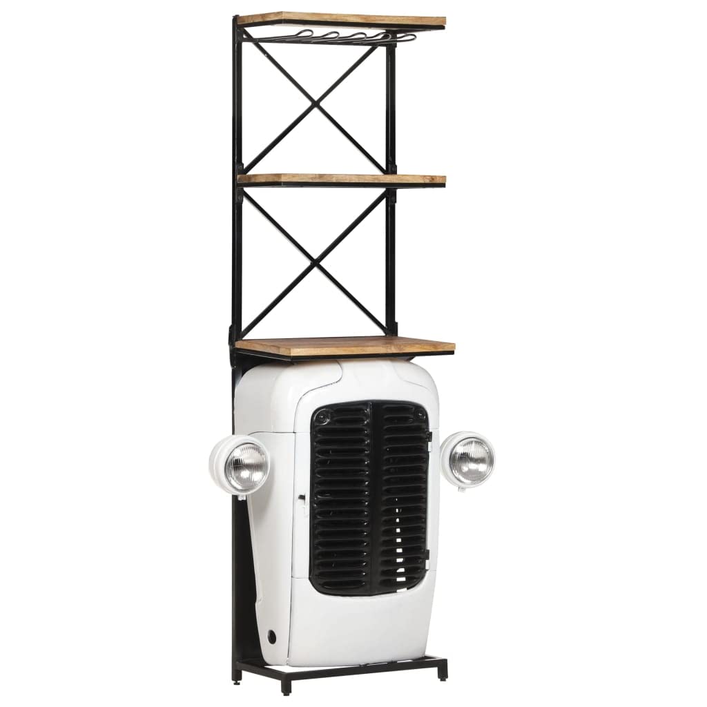 Vidaxl- White Tractor Wine Cabinet- Industrial Style Rough Mango Wood- 2 Shelves & 9 Bottle Capacity