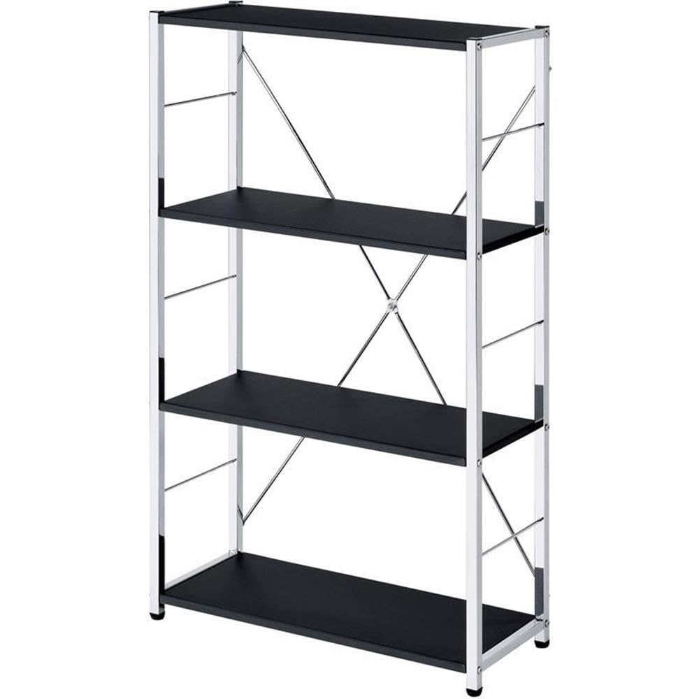 Acme Tennos 4 Wooden Shelves Bookshelf with Metal Frame in Black and Chrome