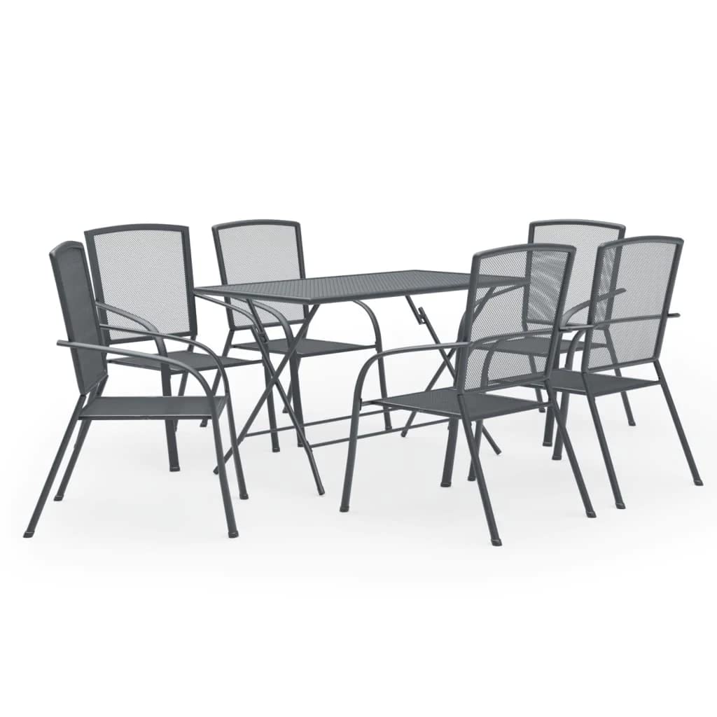 Vidaxl Patio Dining Set 7 Piece, Outdoor Dining Set For Garden, Table And Chair For Balcony Dinner, Dining Table, Industrial Style, Steel Anthracite