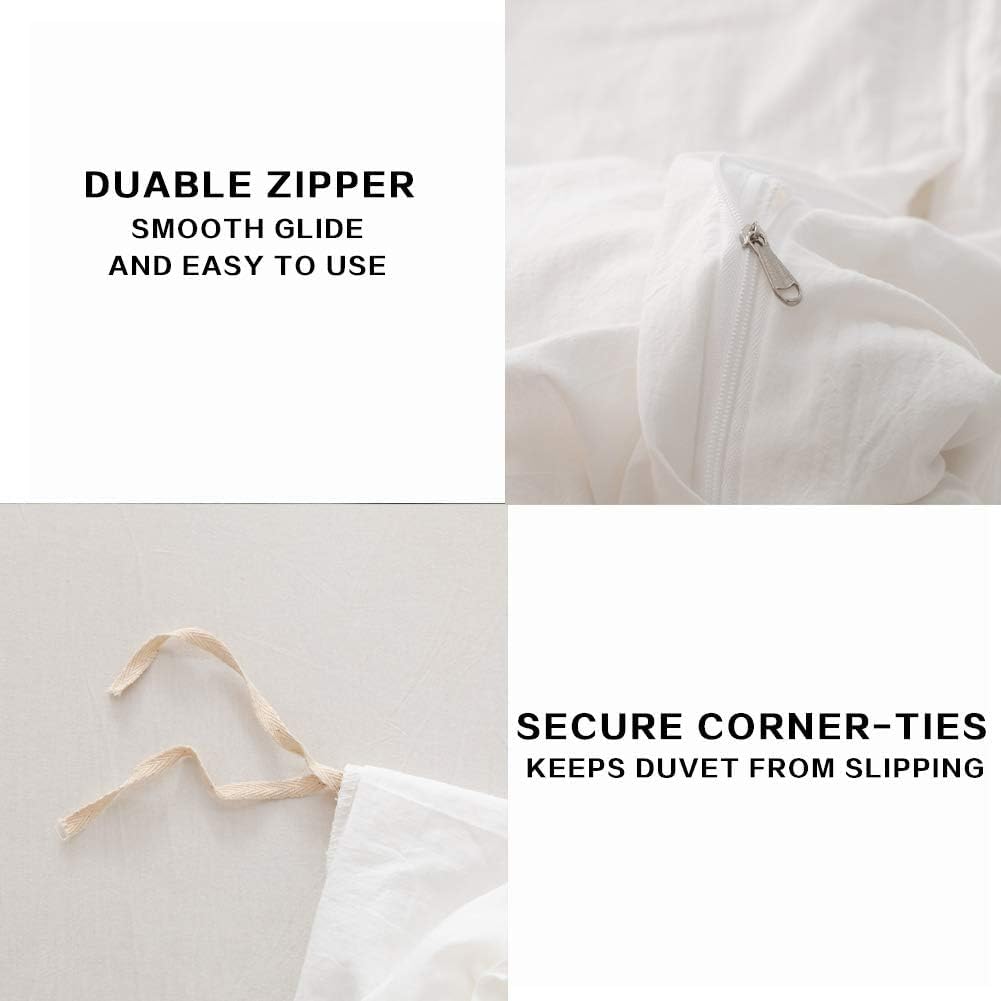 Ecocott White Duvet Cover Full Size, 100% Washed Cotton 1 Duvet Cover With Zipper And 2 Pillowcases, Ultra Soft And Easy Care Br