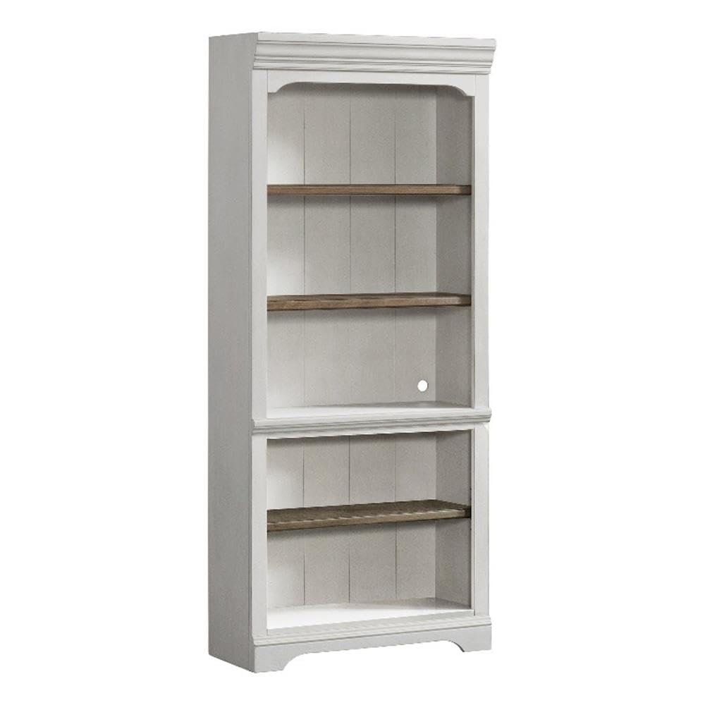 Intercon Drake Home Office 76" Wide Bunching Bookcase with 3 Shelves, Rustic White & French Oak