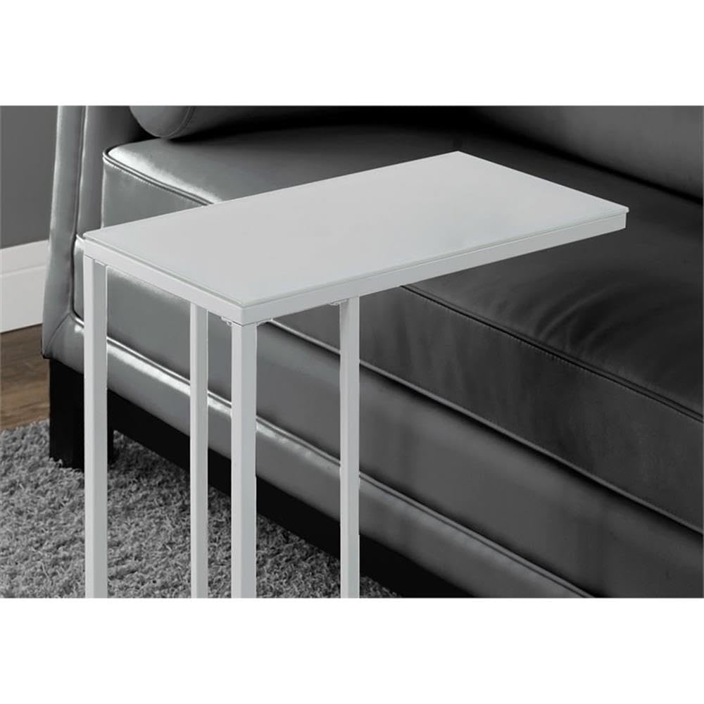Monarch Specialties Metal Accent Table with Frosted Tempered Glass, White