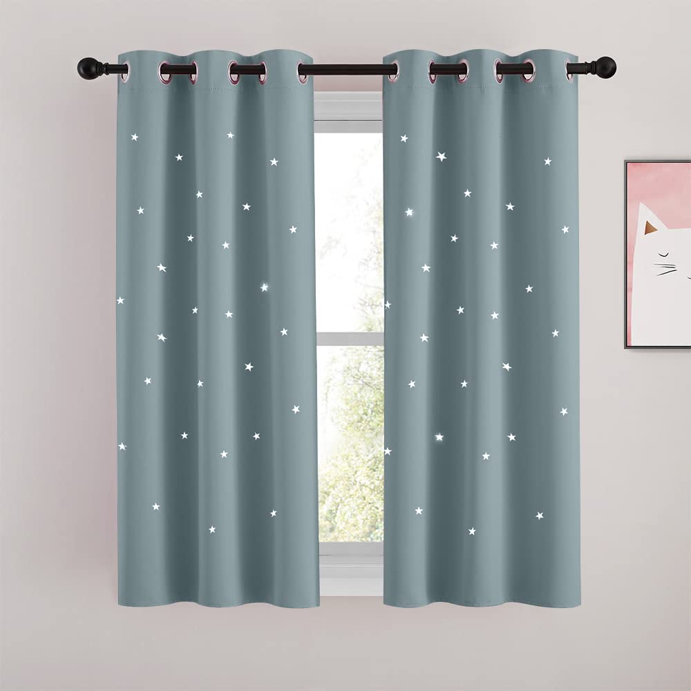 Nicetown Star Blackout Curtains For Kids Room, Elegant Grommet Thermal Insulated Window Short Curtains For Room Darkening And No
