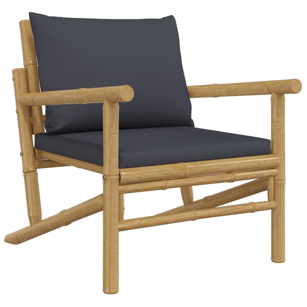 vidaXL Handmade Natural Bamboo Patio Chairs with Dark Gray Cushions - Weather-Resistant Outdoor Seating with Backrest - Elegant Lightweight Garden Furniture