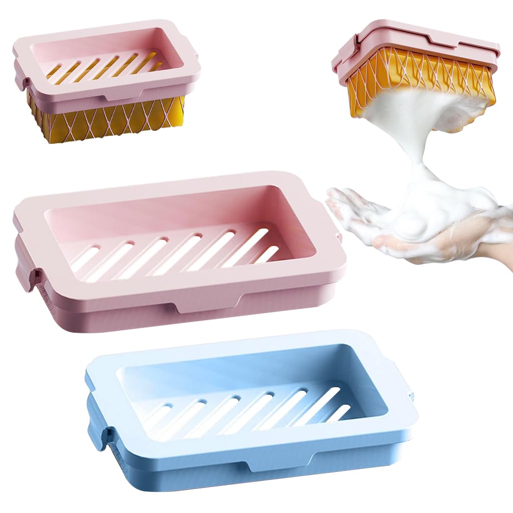 HASTHIP 2Pcs Soap Case 2 in 1 Plastic Dish with Bubble Net for Bathroom Sin