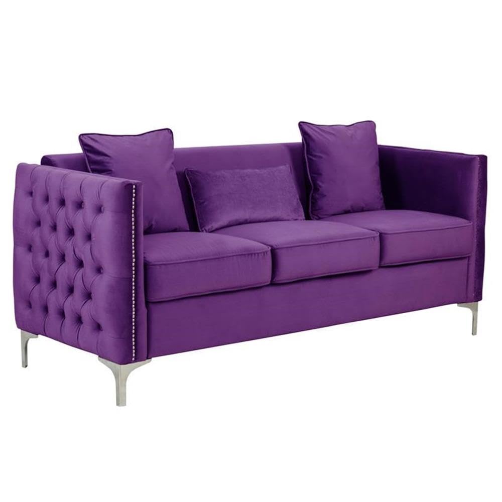 Lilola Home Bayberry Purple Velvet Sofa Loveseat Living Room Set - Thumbnail 3