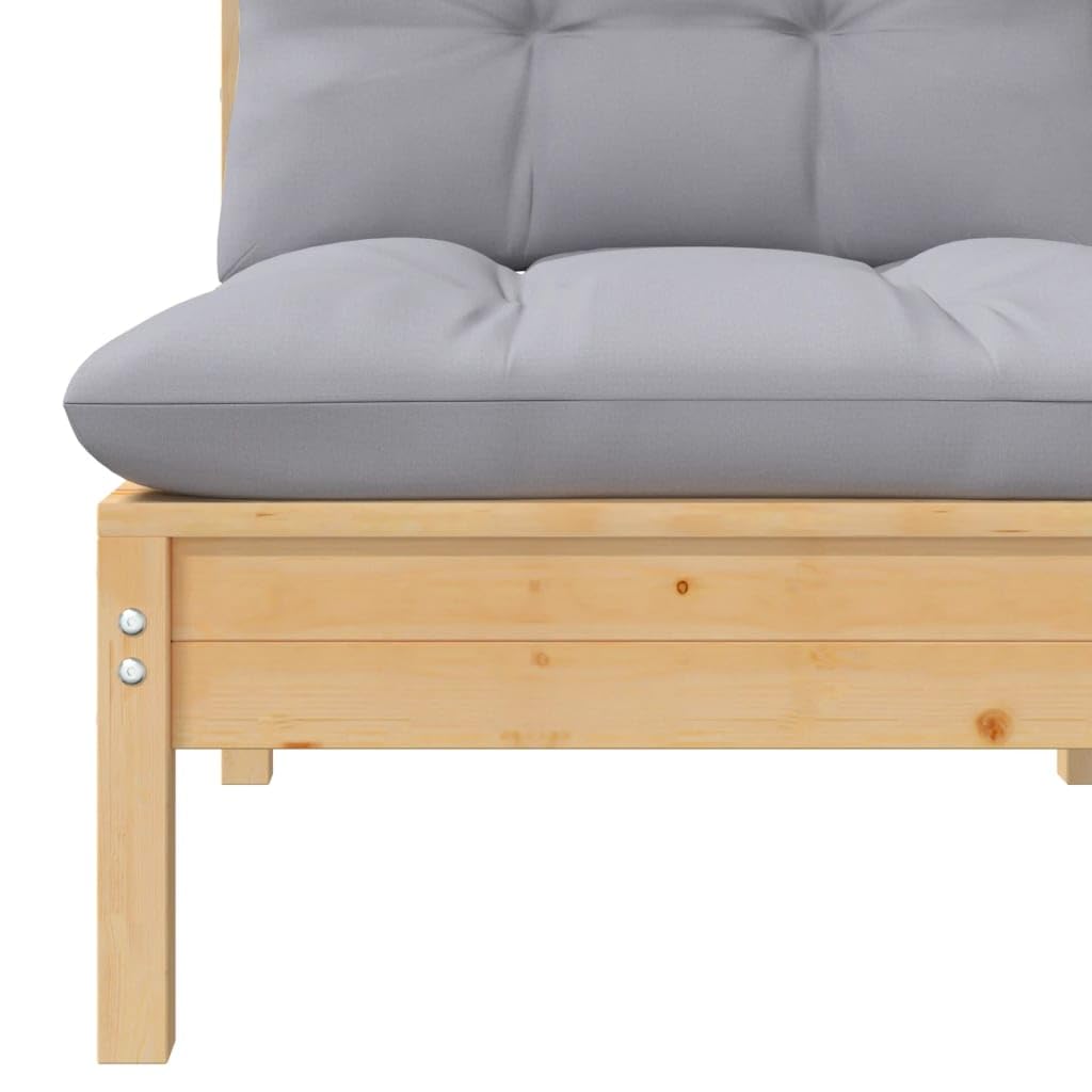 vidaXL Solid Pinewood Patio Middle Sofa with Gray Cushions – Durable Outdoor Furniture with Modular Design for Personalized Configuration