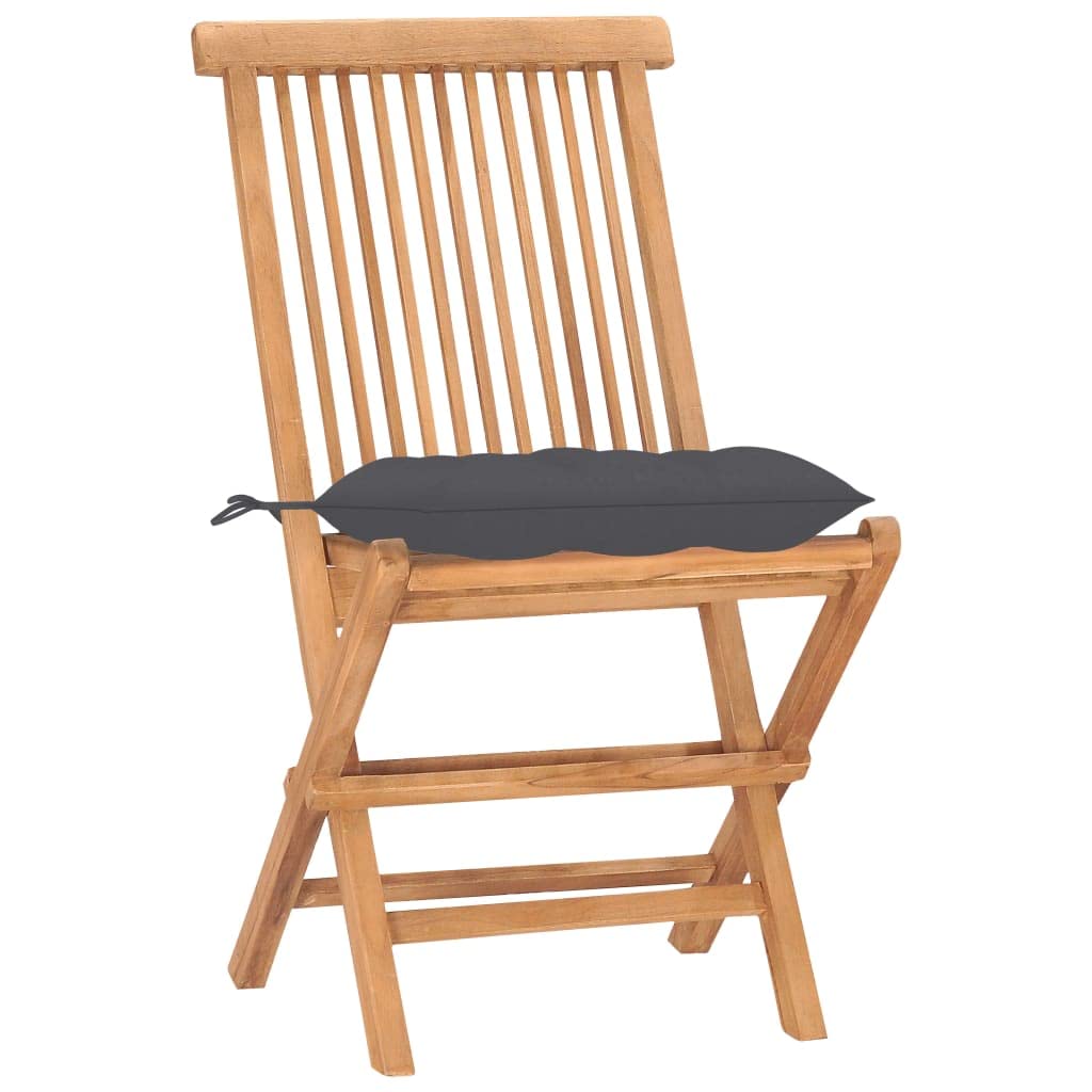 vidaXL - Modern 3-Piece Outdoor Dining Set with Cushions, Durable Solid Teak Wood Construction, Foldable Design - Anthracite