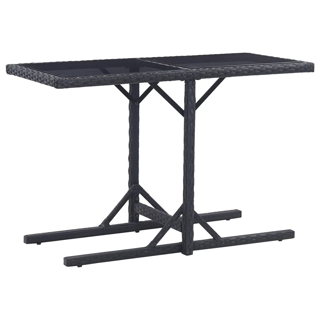 vidaXL- Black Patio Table - Poly Rattan - Glass Top - Weather Resistant - Easy Assembly - 43.3"x20.9"x28.3"