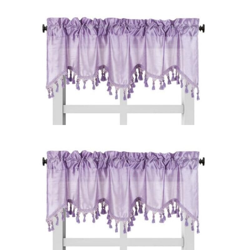 Solid Faux Silk Swag Waterfall Cascade Ascot Window Curtain Valance W/Tassels Trim 55' X18' Wave (2, Lilac)