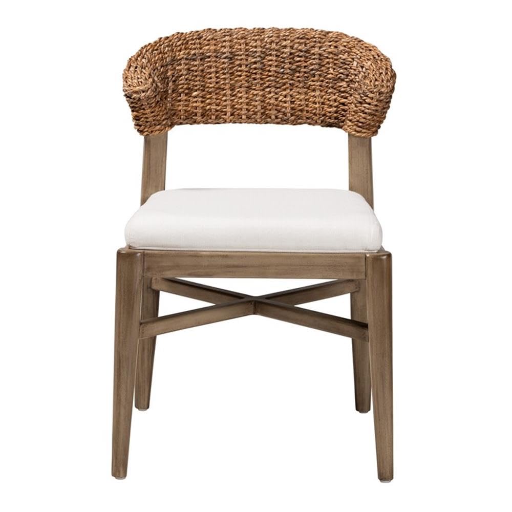 Baxton Studio Chloe Modern Bohemian Walnut Brown Finished Mahogany Wood and Natural Rattan Dining Chair
