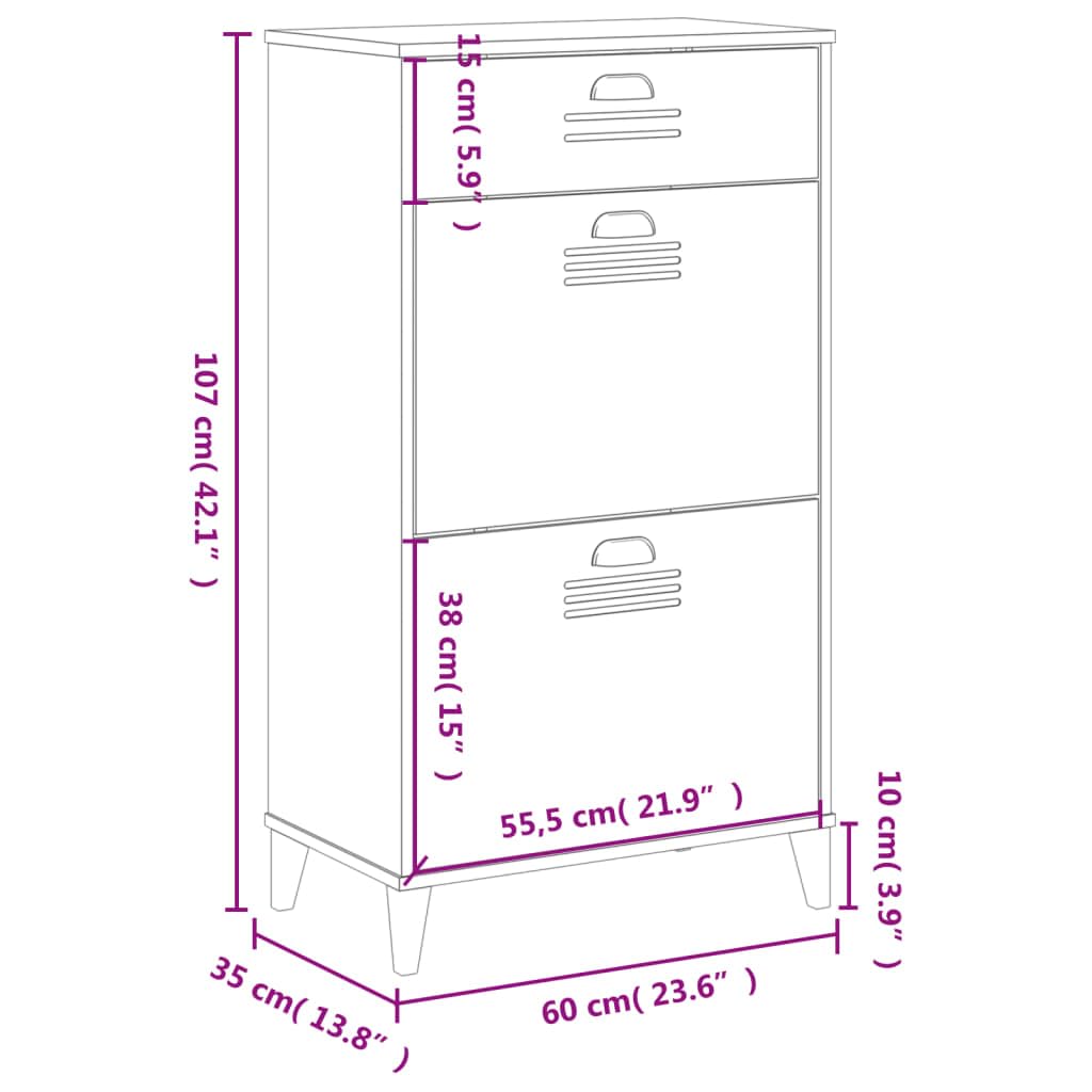 vidaXL Shoe Cabinet - White Engineered Wood Hallway Organizer, 23.6&quot;x13.8&quot;x42.1&quot;, 3 Drawers, Fits 8 Pairs