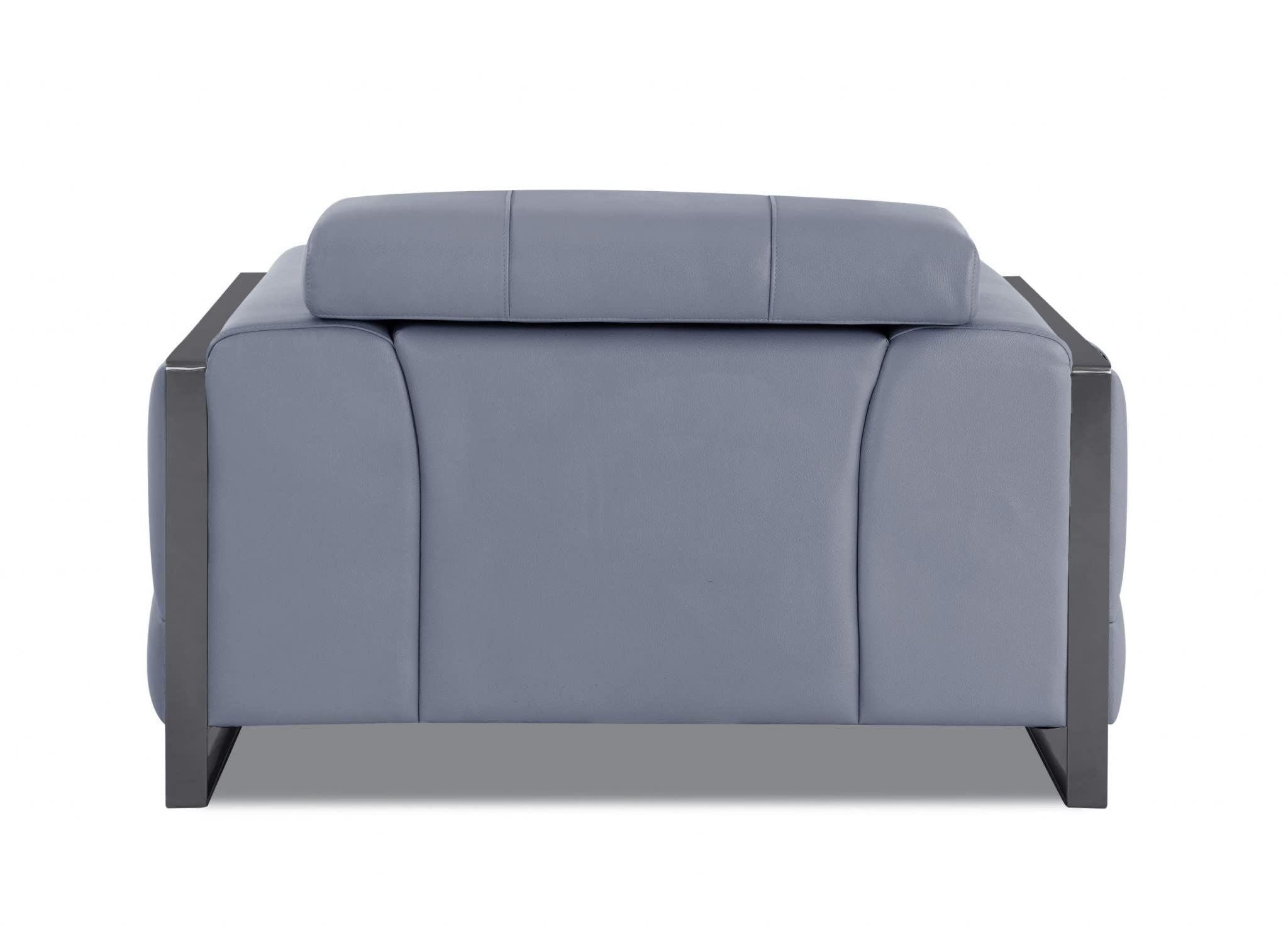 HomeRoots Light Blue Italian Leather Mod Slate Blue Leather and Chrome Deco Accent Chair